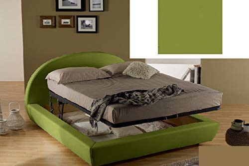 Dafne Italian Design Letto matrimoniale contenitore, similpelle lavabile, colore verde oliva - Dimensioni: Larghezza 194 x 230 x H 114 cm - per materasso 160 x 200. - 100% Made in Italy (SFI)