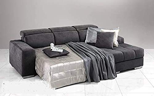 Dafne Italian Design Divano Letto angolare 3 posti con penisola a Destra. Tessuto Romeo Antracite (cm. 259 x 178 x 94h)
