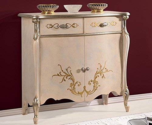 Dafne Italian Design Credenza 2 Ante 2 cassetti, Colore Avorio, Decorazioni Oro - Dimensioni: 107 cm - 46 cm - H 100 cm ?0,59 MC ? Stile Classico -100% Legno - 100% Made in Italy (SF17)