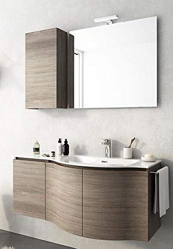 Dafne Italian Design Mobile da bagno sospeso con top e lavabo integrato in Ocritech effetto legno (cm L121 H200 P50)