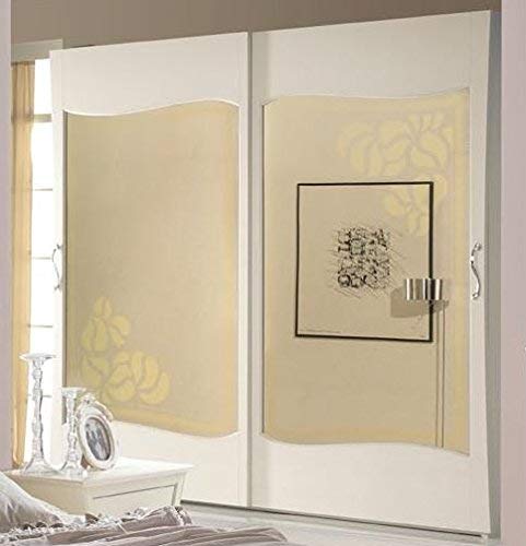 Dafne Italian Design Armadio 2 ante scorrevoli c/specchio, cassettiera interna, color avorio, 252X65X289, 190 Kg,-100% Made in Italy