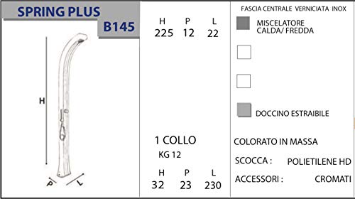 Arkema Design Doccia con Doppio Attacco per Acqua Calda e Fredda Spring Plus Doccia Tradizionale per Interni e Esterni in Polietilene HD con Miscelatore Acqua e Doccino Mobile Colore Bianco e Inox