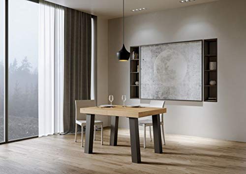 Itamoby, Tavolo allungabile Bridge 180->284 cm, Pannelli di Nobilitato, Quercia Natura & Antracite L.180 P.90 H.77 (allungabile Fino a L.284 con Due allunghe)