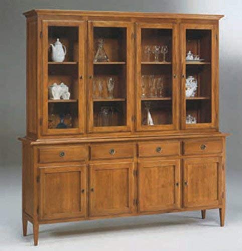 Dafne Italian Design Cristalliera -cm:L 206 P 46 H 212 cm - 4 porte in vetro - 3 ripiani - 4 Ante in legno - 4 Cassetti - in noce - 100% Made in Italy -(DF18)