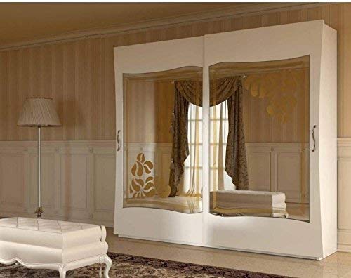Dafne Italian Design Armadio 2 ante scorrevoli con specchio, colore avorio anticato, con di cassettiera interna, 252X65X289, 190 Kg, 100% Made in Italy