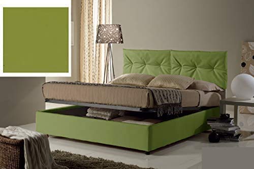 Dafne Italian Design Letto una piazza e mezza contenitore, similpelle lavabile, colore verde oliva - Dimensioni: Larghezza 134 x 205 x H 102 cm - per materasso 120 x 190. - 100% Made in Italy (SFI)