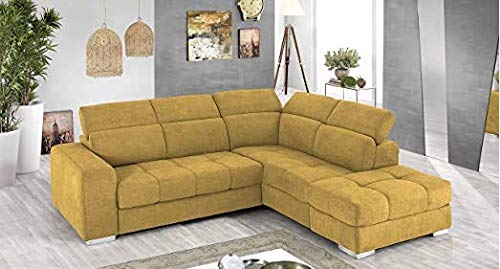 Dafne Italian Design Divano Letto angolare 3 posti con penisola a Destra. Tessuto Romeo Senape (cm. 266 x 230 x 94h)