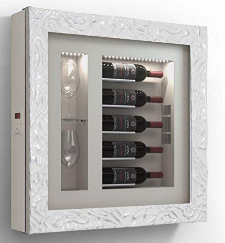 Cantinetta vino da parete per cinque bottiglie in orizzontale e due bicchieri orizzontali laterali per bottiglie H.328 D.90 mm - peso 30 kg. (SF00)