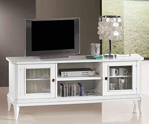 Dafne Italian Design 1 Base Porta Tv, due ante, colore bianco -cm: 164 cm - 46 cm - H 64 cm. Stile classico - 100% Made in Italy (GF17)