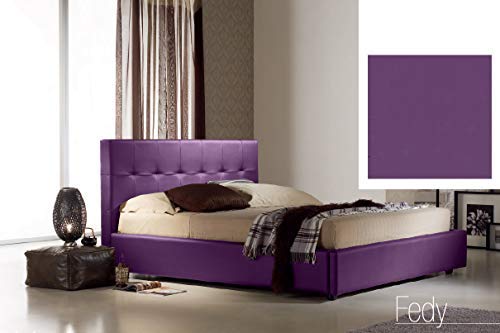 Dafne Italian Design Letto una piazza e mezza contenitore, similpelle lavabile, colore viola - Dimensioni: Larghezza 136 x 210 x H 100 cm - per materasso 120 x 190. - 100% Made in Italy (SFI)