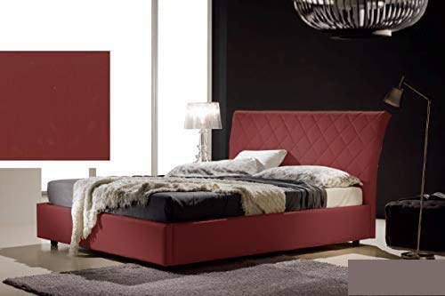 Dafne Italian Design Letto una piazza e mezza contenitore, similpelle, trapuntato,rosso bordeaux - 138x228x110 cm - per materasso 120x200-100% Made in Italy