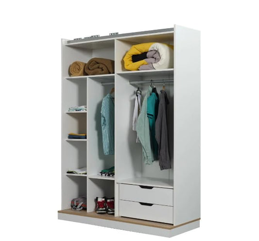 Dafne Italian Design Armadio due ante scorrevoli Mango colore bianco e legno chiaro misura cm.137x 205 x 60