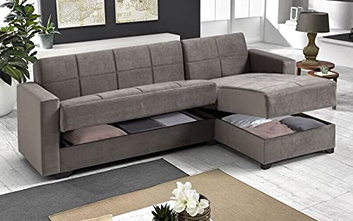 Dafne Italian Design Divano letto angolare 2 posti - Tessuto maya dark grey - penisola destra - (cm. 225 x 158 x 86h)