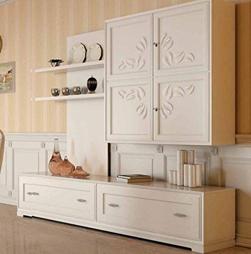 Dafne Italian Design Parete componibile, colore avorio anticato, 210X54X264, 159 Kg, in legno massiccio-100% Made in Italy