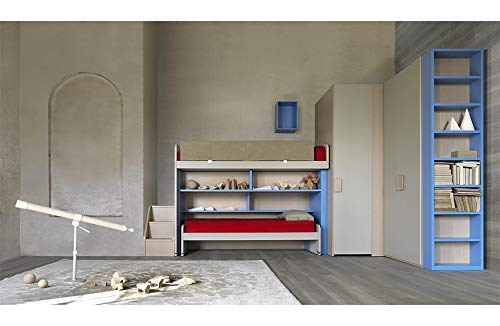 Dafne Italian Design TUTTOCAMERETTE.IT Cameretta per ragazzi - L. 397 cm - P. 223 cm - H. 261,2 cm (Letto a castello; Letto singolo; Scala ; Armadio; Libreria) Rovere - Mandorla (SF30)