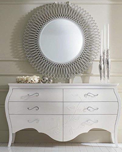 Dafne Italian Design Com� grande, bianco, con cassetti, 96X60X174, 120 Kg, Piano del mobile: legno massiccio-Ante: curve pioppo-Piedi: legno tiglio