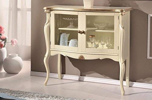 Dafne Italian Design Vetrina bassa 2 ante, gamba alta, colore avorio, decorazioni oro -cm: 108 cm - 40 cm - H 100 cm ? 0,50 Mc ? Stile classico - 100% Made in Italy (SF17)