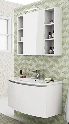 Dafne Italian Design Mobile da bagno sospeso con lavabo in resina integrato Misura: L.91 P.35/46 H. 45 cm e specchio contenitore cm. 88x70x18,Finitura: Bianco - 100% made in Italy