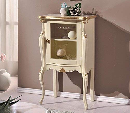 Dafne Italian Design Vetrina bassa 1 anta, gamba alta, colore avorio, decorazioni oro -cm: 61 cm - 40 cm - H 100 cm. Stile classico - 100% Made in Italy (SF17)