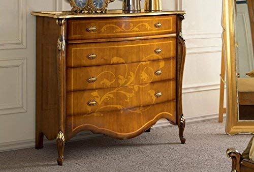 Dafne Italian Design Com? 4 cassetti con ribalta, noce scuro, decorazioni oro -cm: 125 cm - 60 cm - H 125 cm - 1,06 Mc - Stile classico - 100% Made in Italy (SF17)