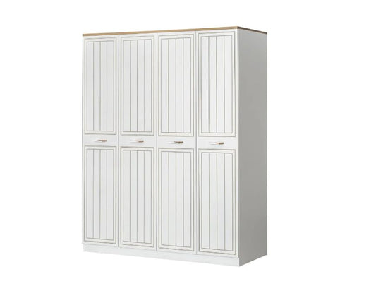 Dafne Italian Design Armadio quattro ante XL Mango colore bianco e legno chiaro misura cm.179x209x61