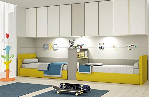 Dafne Italian Design TUTTOCAMERETTE.IT - Cameretta per Ragazzi n. 2 Letti singoli; 1 Armadiatura a ponte ; 1 Parete Libreria divisoria - 100% Made in Italy (SF30)
