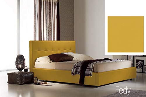 Dafne Italian Design Letto una piazza e mezza contenitore, similpelle lavabile, colore giallo senape - Dimensioni: Larghezza 136 x 210 x H 100 cm - per materasso 120 x 190. - 100% Made in Italy (SFI)