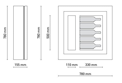Cantinetta vino da parete per cinque bottiglie in orizzontale e duebicchieri orizzontali laterali per bottiglie H.328 D.90 mm - peso 30 kg. (SF00)