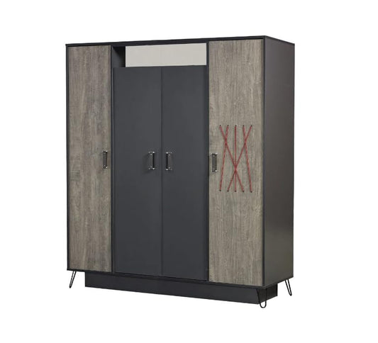 Dafne Italian Design Armadio quattro ante Lotus colore grigio antracite e legno misura 173x198x59 cm.