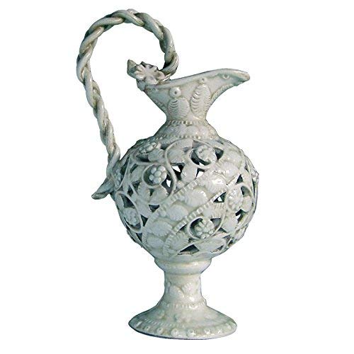 Vaso centrotavola, anfora traforata dipinta e realizzata a mano in ceramica artistica italiana.