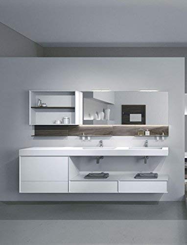 Dafne Italian Design Mobile da bagno composizione completa moderna bianco opaco e noce - base 1 cassettone, 1 cassetto, 2 lavabi integrati, pensile a giorno, specchio, lampada led, pannello c/mensola