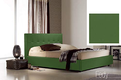 Dafne Italian Design Letto una piazza e mezza contenitore, similpelle lavabile, colore verde scuro - Dimensioni: Larghezza 136 x 210 x H 100 cm - per materasso 120 x 190. - 100% Made in Italy (SFI)