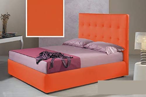 Dafne Italian Design Letto una piazza e mezza contenitore, similpelle lavabile, colore arancione - Dimensioni: Larghezza 136 x 220 x H 140 cm - per materasso 120 x 200. - 100% Made in Italy (SFI)