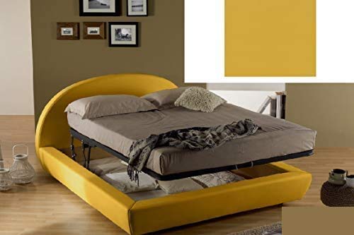 Dafne Italian Design Letto matrimoniale contenitore, similpelle lavabile, colore giallo senape - Dimensioni: Larghezza 194 x 220 x H 114 cm - per materasso 160 x 190. - 100% Made in Italy (SFI)
