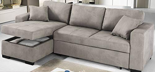 Dafnedesign.com - Divano angolare 3 posti - Colore: grigio chia - effetto nabuk - Dimensioni: cm 238 x 147 x 85 cm (STD)