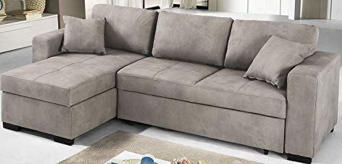 Dafnedesign.com - Divano angolare 3 posti - Colore: grigio chia - effetto nabuk - Dimensioni: cm 238 x 147 x 85 cm (STD)