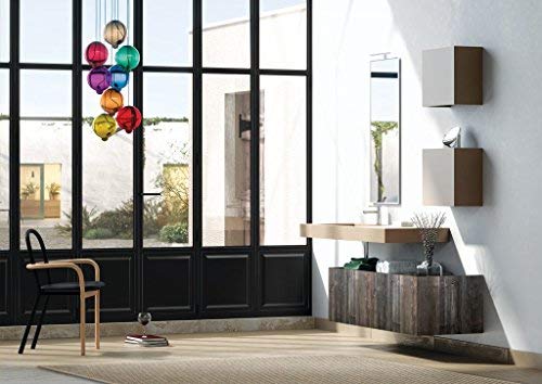 Mobile da bagno stile moderno in legno invecchiato - base: 1 cassettone con spalle e top in finitura L.90, base 2 cassettoni, specchio, lampada led, pensile con anta nocciola opaco