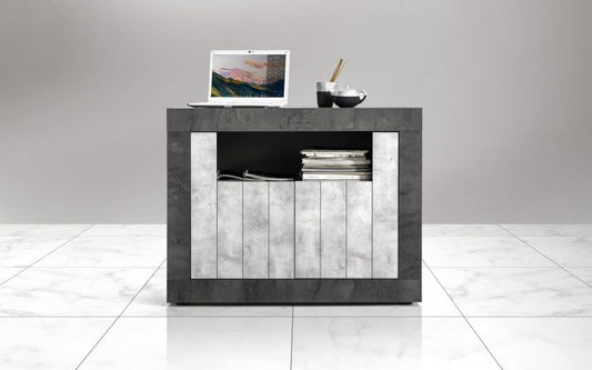 Dafne Italian Design Mobile da soggiorno moderno Urby colore grigio chiaro e grigio scuro: base tv 3 ante cm. 138x42x56; una vetrina cm. 110x42x189; una madia cm. 110x42x86.