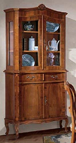 Dafne Italian Design Cristalliera -cm:L 100 P 42 H 205 cm - 2 Ante in vetro - 2 Cassetti - 2 porte - in noce - 100% Made in Italy -(DF18)