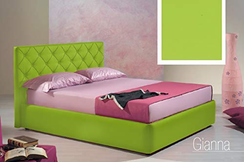 Dafne Italian Design Letto una piazza e mezza contenitore, similpelle, lavorazione capitonn?, verde lime - 136x220xH100 cm - per materasso 120x200-100% Made in Italy