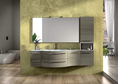 Dafne Italian Design Mobile moderno per bagno, colore grigio caldo, maniglie cromo -specchio bordo in finitura cromo L.162,5 H.83, lampada led. 100% Made in Italy (F2)
