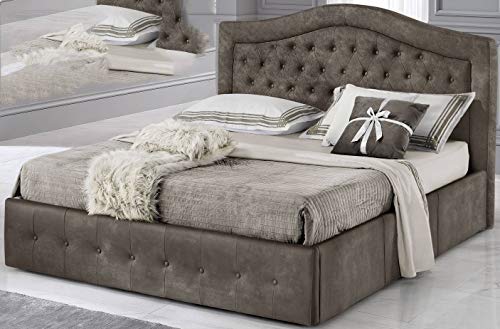 Dafne Italian Design Letto matrimoniale con contenitore, rivestito in similpelle, testiera imbottita, rete a doghe in legno-174 x 210 x 120h cm