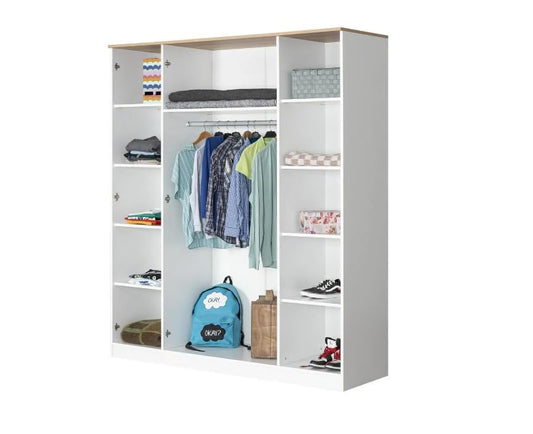 Dafne Italian Design Armadio quattro ante Mango colore bianco e legno chiaro misura cm.164x191x54