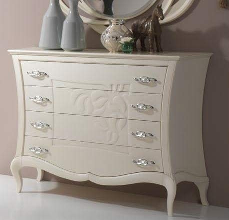 Com�, colore avorio, 111X56X144, 100 Kg, Piano: in legno massiccio noce toulipier impiallacciato noce nazionale- Ante,Fianchi,Cassetti: multistrato di pioppo-Piedi: legno di tiglio-100% Made in Italy