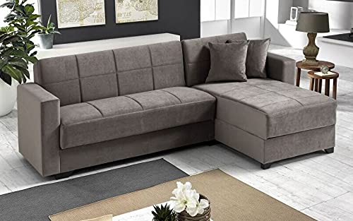 Dafne Italian Design Divano letto angolare 2 posti - Tessuto maya dark grey - penisola destra - (cm. 225 x 158 x 86h)