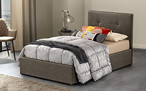 Dafne Italian Design - Letto singolo con contenitore, Similpelle effetto nabuk elephant, Dimensioni: cm. 90 x 205 x 110 H