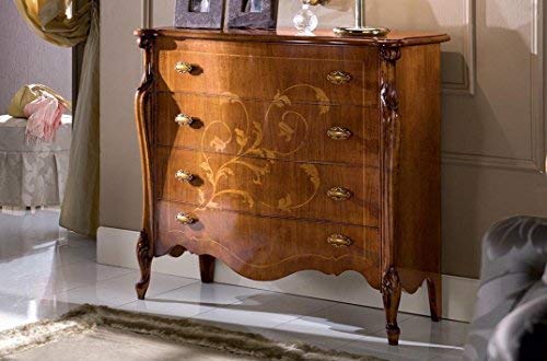 Dafne Italian Design Com? 4 cassetti, noce scuro, decorazioni foglia -cm: 107 cm - 46 cm - H 100 cm - 0,60 Mc - Stile classico - 100% Made in Italy (SF17)