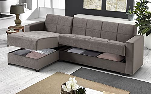 Dafne Italian Design Divano letto angolare 2 posti - Tessuto maya dark grey - penisola sinistra - (cm. 225 x 158 x 86h)