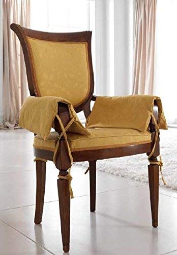 Dafne Italian Design Poltroncina classica imbottita, in noce scuro e stoffa color oro, H. 103 X P. 55 X L. 47,5, 10 Kg, 0,32 Mc/Mᄈ, in faggio