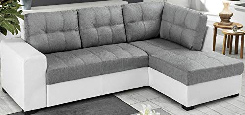 Dafnedesign.com - Divano angolare 3 posti - Colore: bianco e grigio - e tessuto - Dimensioni: 244 x 172 x 89h cm (STD)